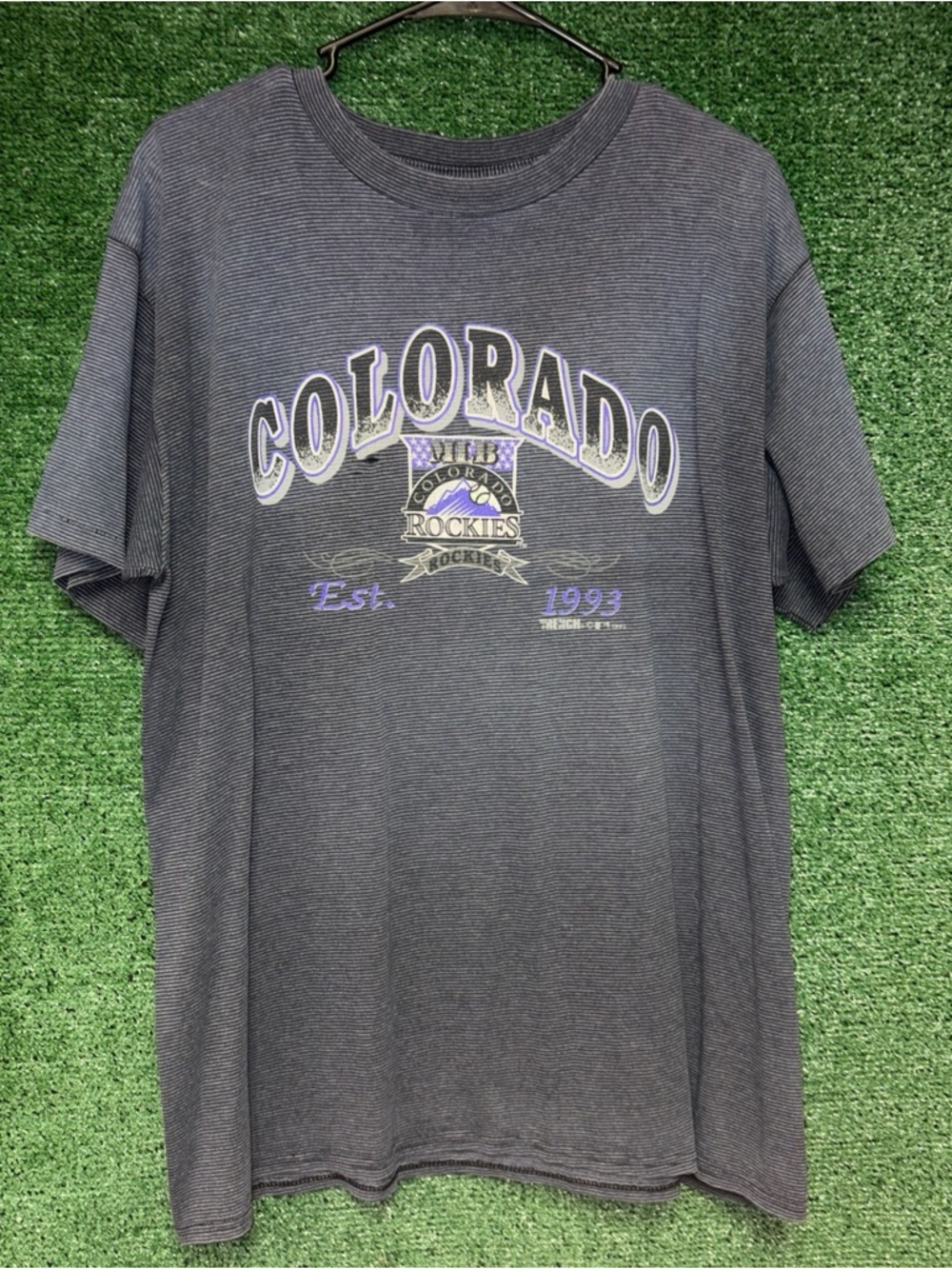 Vintage • Colorado Rockies Gray Striped Short Sleeve Tee
